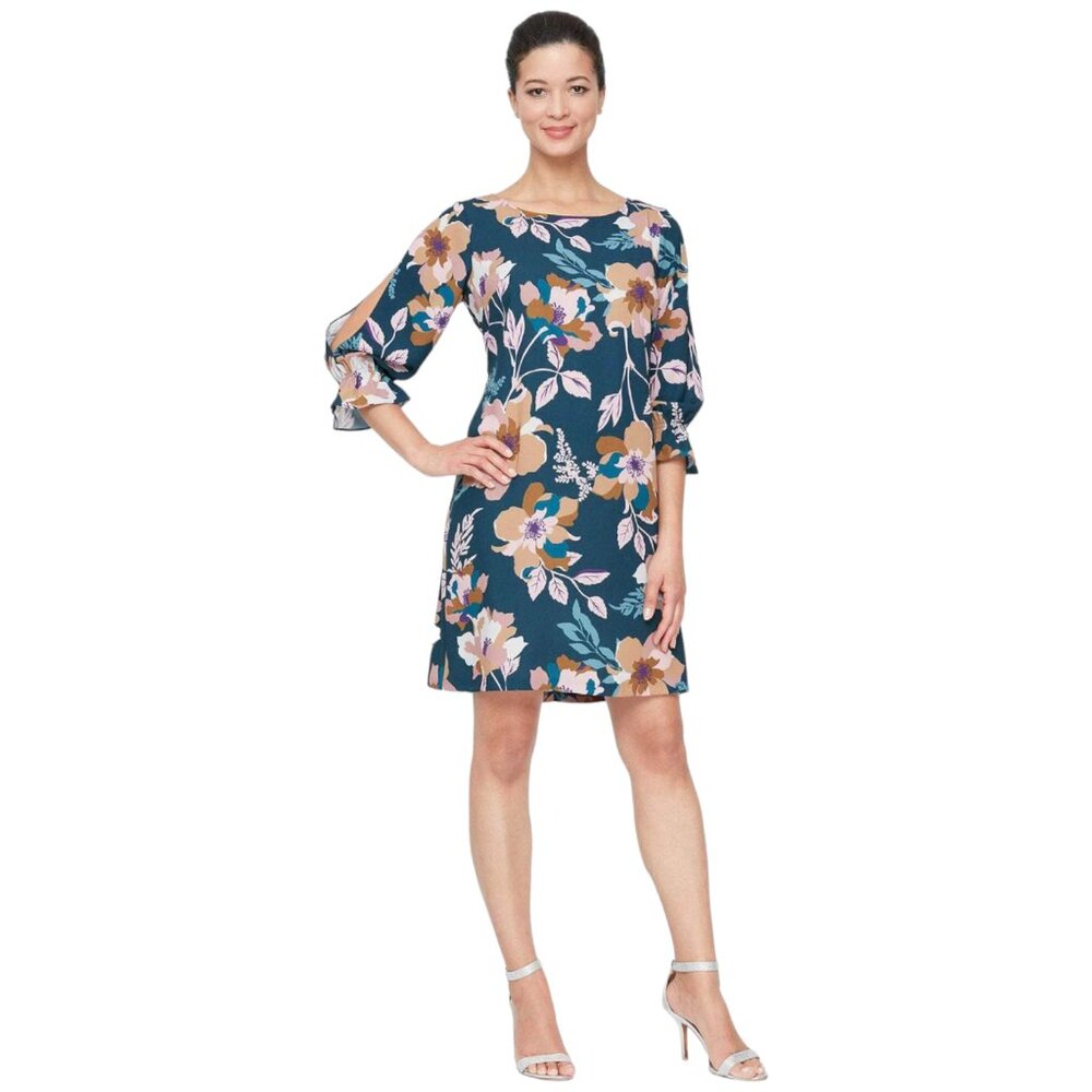 SLNY Floral Midi Dress with Pink Accents